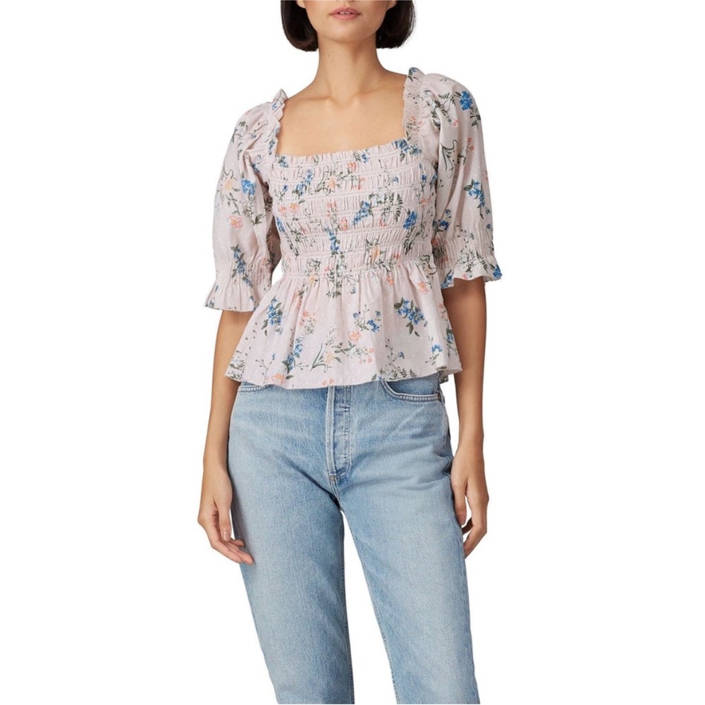 Saylor smocked blouse in pink floral print